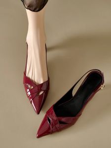 Red Wine Color Smooth Leather Hollow out Sandals Womens Thin Heel Summer Pointed Toe High Heels Zipper Closure Fashionable