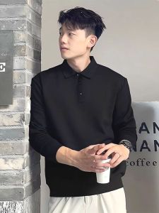 เสื้อโปโลถักสีพื้นสำหรับผู้ชาย ทรงสลิมฟิต ผ้าขนสัตว์ ทรงลำลอง สวมใส่ไปทำงาน ฤดูใบไม้ร่วง 2024 เสื้อคอปกสูงแขนยาว