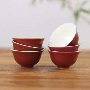 Ceramic Purple Clay Gongfu Tea Set Small Tea Cup 6pcs Anti-Scalding Owner Cup Red Clay Tea Utensils Large Mouth Drinking Cup