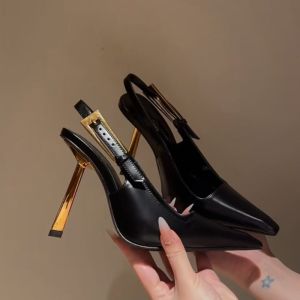รองเท้าส้นสูงสีดำ ทรงหัวแหลม สำหรับผู้หญิง รองเท้าแตะส้นเดี่ยว แฟชั่นฤดูร้อน พื้นยาง สวมใส่สบาย สำหรับงานปาร์ตี้