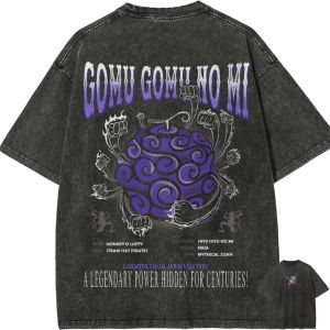 Bandai | Luffy Gear 5 T Shirt Men Acid Wash Anime One Piece Nika Fruit Graphic Cotton Vintage Streetwear Gomu Gomu No Mi Purple Print Tee