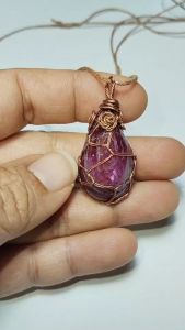 B17จี้พลอยทับทิมแท้งานดัดลวดพร้อมส่ง