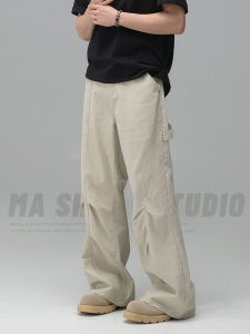 Retro American Style Casual Mens Straight Leg Loose Fit Work Trousers Autumn 2025 Folded Hem Pants Comfortable Breathable Cotton