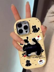 Black Cat Stand Phone Case for Vivo Y500 Y300 Ty200i Y93 Anti-Fall Y78 Y53s Niche Y35m plus New Y33 Y31s High-End T1 Women Z5i Frame Protection Cover