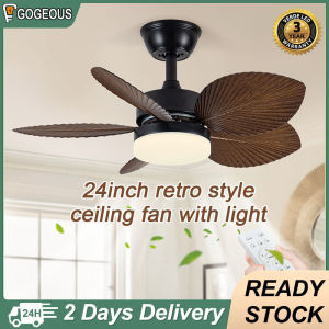 Gogeous 24inch retro ceiling fan with light modern tricolor dimming 6 speed wind ceiling fan with led lights and remote vintage ceiling fan light for living room dinning room bedroom