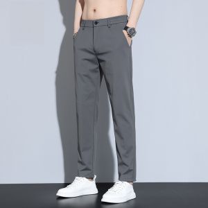 ROMON | Lormen Mens Casual Pants Summer Thin Straight Leg Business Suit Ice Silk Quick Dry Elastic Long Trousers Fashionable Urban Style