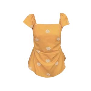 YUEZHONGWEI | Áo sơ mi nữ tay ngắn xếp ly ren hoa cổ vuông ôm vừa vặn mùa hè Áo cánh hở vai phong cách Hàn Quốc thường ngày