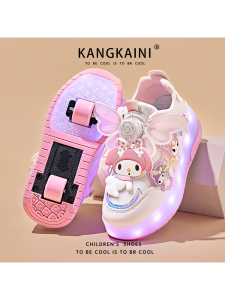 Princess Girls Rolling Shoes LED Flashing Wheels Roller Skates Childrens Anti-slip Lightweight Synthetic Leather Sporty