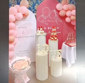 White Folding Cake Stand Dessert Stand Cylinder Stand For Baby Shower Birthday Party Window Display Decoration 纸质折叠圆柱甜品台