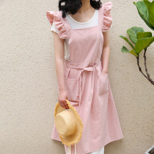 Cotton Shoulder Strap Ruffled Waterproof Sleeveless Apron Coffee Shop Bakery Flower Shop Overalls Work Cloths