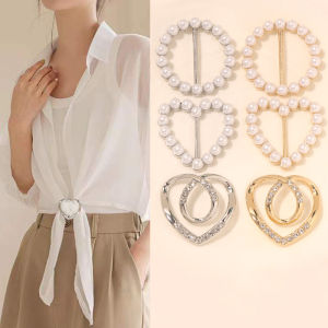 【♡Lovely girls house♡】Charm Round Heart Brooches Temperament Simulated Pearl Buckle Fashion Love Shape Scarf Buckle Knotted Corners Buttons