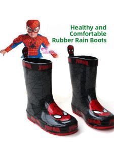 Cotton Spiderman Childrens Rain Boots Warm Non-slip Water-proof Odorless Snow Boots for Boys Cartoon Design All Season Use