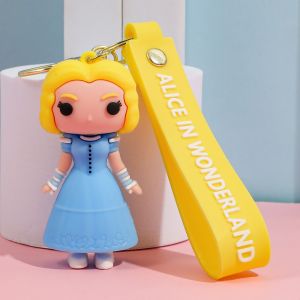 Disney Alice in Wonderland Keychain 3D Lovable Mad Hatter Cheshire Cat Figure Keychainfor Backpack Bag Car Charm Gift