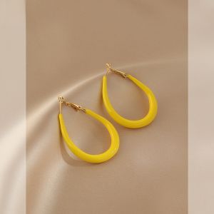 Yellow Waterdrop Hoop Earrings Womens New 2025 Salt Series Sweet Personality Face Slimming Korean Style Fashion Jewelry