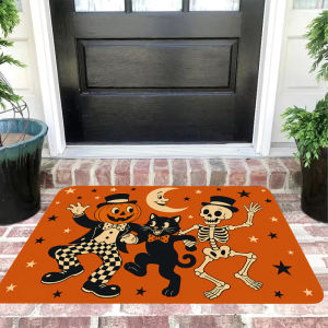 VIKAMA Retro Halloween Skull Doormat Thảm Chống Trượt Trong Nhà/ngoài Trời Trang Trí Nhà Lễ Hội Thảm Lót Cửa Bằng Polyester Cho Halloween