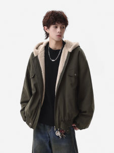 WUKONGYOUHUO | Retro Rabbit Faux Fur Hooded Padded Jacket Trendy Loose Thicker Zhoushandiao Workwear Coat