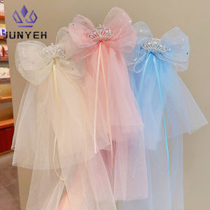 ผ้าคลุมหน้าสำหรับเด็กมงกุฏโบว์หนีบผมเจ้าหญิงน้อยไฟสเตอริโอคลิปหัวเพชรกิ๊บติดผมประดับศีรษะถ่ายรูปวันเกิด