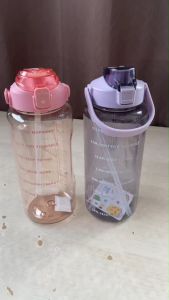 💥กระบอกน้ำพลาสติก 💥 ขวดน้ำแบบพกพา 2000ml มีหูหิ้ว พร้อมหลอด มีสเกลบอก BPA free แข็งแรง ทนทาน ปลอดภัย cookingrun daily