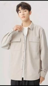 Plain Polyester-cotton fabric Double pockets Long sleeves Shirts Casual Cargo Tops