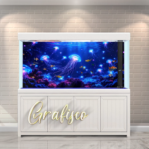 Stiker Background Aquarium Vinyl Premium Tahan Air - Neon Jellyfish (NJ)