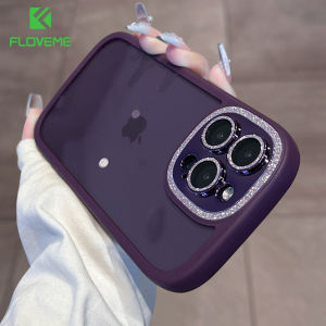 FLOVEME Luxury Diamond Camera Protector Clear Phone Case For iPhone 14 13 Pro Max Transparent Ultra Thin Acrylic Hard Back Cover For iPhone 14 13