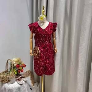 Dress For Kids Red Fly-Sleeve V-neck Polka Dot Long Dress 2025 New Summer Birthday Holiday Casual Fashion Vintage Girls Dress