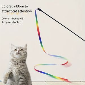 1pc Interactive Cat Toy Cute Funny Rainbow Strips Stick Cat Teaser Wand Pet Toys for Cats Toys Cat Supplies Pet Products