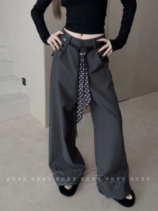 Quần Ống Rộng Thời Trang Mùa Thu Mới Thắt Lưng Khăn Choàng Quần Dài Công Sở Quần Dài Thường Ngày Quần Dài Rộng Rãi Quần Dài Cổ Điển