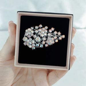 SO SEOUL Leilani Flower Oversized Leaf Aurore Boreale Austrian Crystal Rollover Clasp Brooch