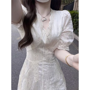 Elegant Summer Fashion French Style High-end White V-Neck Dress