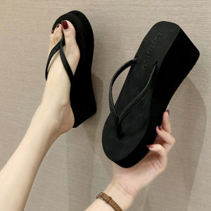 Thick Bottomed Fashionable Platform Sandals Summer Outdoor Wear Breathable Woven T-Strap High Heels Beach Slip-On Slippers