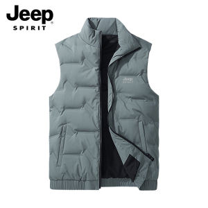 JEEP SPIRIT Mens Vest Oversize White Duck Down Vest Loose Stand Collar Winter Winter Cold Proof Warm Outdoor Vest