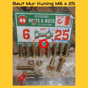 (5 pcs) Baut Mur Kuning 6x25 / Baut Kuning M6 / BMK / Baut Hexagon