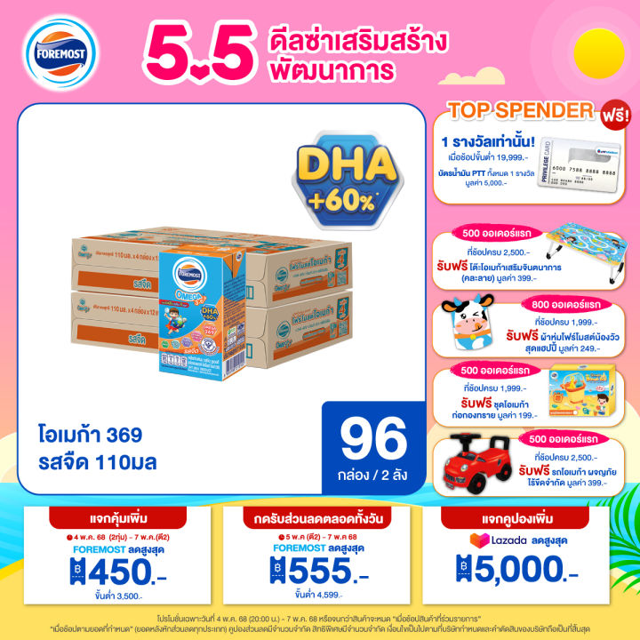[ขายยกลังx2] โฟร์โมสต์ โอเมก้า 369 รสจืด 110มล (48กล่อง/ลัง) Foremost Omega 369 Plain 110ml (นมกล่องUHT)