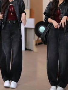 High Waist Knife Edge Jeans Womens Loose Slimming Faded Casual Straight Leg Wide Leg Pants Fall 2025 New Style Denim Jeans