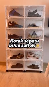 Rak Sepatu Susun Kotak Sepatu Transparan Lipat 12 Tingkat Dan 6 Tingkat Stora Dengan Lampu Led