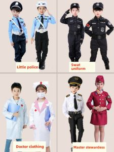 Childrens Role-playing Costume Professional Clothes Chef Uniform Police Firefighter Captain Doctor Na Tcha Boys Girls