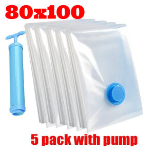 5Pcs Vacuum Storage Bags or 1Pcs Pump Vacuum Seal Bag Space Saving Bags for Comforters Clothes Pillow Bedding Blanket Storage