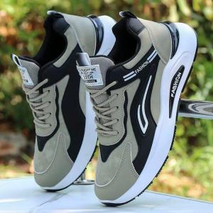 Giày Thể Thao Nam Mùa Xuân Thu Giày Chạy Bộ Da Chống Trượt Giày Thể Thao Thoáng Khí Giày Đế Bằng Mũi Tròn Giày Thường Ngày