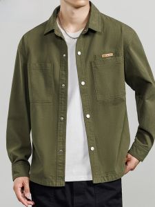 HENGYUANXIANG | Hengyuanxiang Pure Cotton Casual Shirt Style Jacket Mens Spring Autumn Solid Color Outerwear Fashionable Standard Fit Long Sleeve