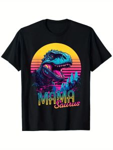 Funny MamaSaurus T-Rex Dinosaur Mom T-Shirt Retro Vintage Tee Soft Crew Neck Short Sleeve Shirt - Mothers Day Gifts for Women