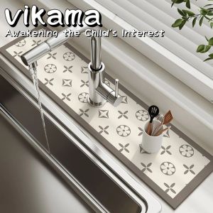 VIKAMA Diatomaceous Earth Kitchen Countertop Mat - Absorbent Sink Faucet Drain Mat Non-Slip and Non-Splash Kitchen and Bathroom