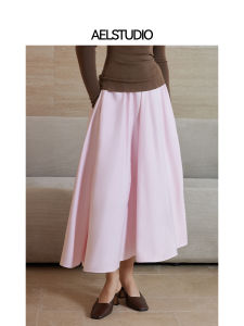 Pink High Waist A-Line Mini Skirt Womens Fashion 2025 Slimming Flared Umbrella Skirt Commute Elegant Polyester Fiber