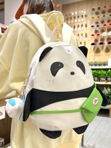 Girls School Backpack Large Class Kindergarten Panda Shoulder Bag Childrens Book Bag Sweet College Style Nylon Fabric Zipper Closure