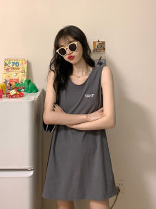 Mid Length Long Length Sleeveless Vest Dress Trendy Cool T-shirt Skirt Nightdress Womens Summer Student Pajamas Ins Korean Home Suspender Dress