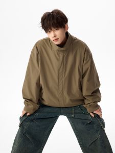 OULUDE | Vintage American Loose Plain Color Baseball Jacket