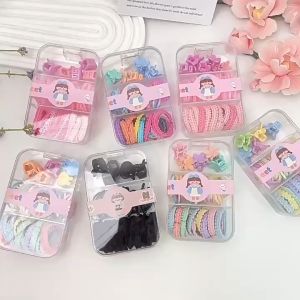 KUNCIR BOX AKRILIK SET JEPIT MINI DAN KARET JEPANG AKSESORIS RAMBUT SET ANAK MODEL KOREAN