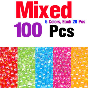 Topranc 100Pcs Fishing Beads 6mm Round Float Balls Stopper Rigging Beads for Tackle Assorted Plastic Glass Glow Bead DIY Kit