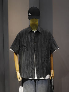 Summer 2025 Mens Loose Fit Striped Short Sleeve Fashionable Shirt Casual Breathable Thin Teenage Style Single Button Closure