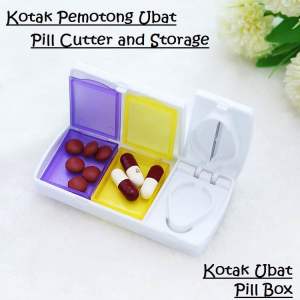 ✳️Ready Stock✳️ Pill box with pill cutter 切药刀药盒 切药器 分药器